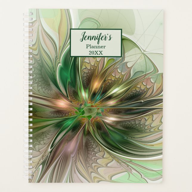 Colourful Fantasy Abstract Fractal Art Flower Name Planner (Front)