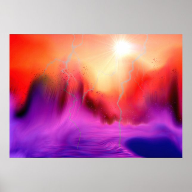 Colourful Fantasy Abstract Landscape and Sun Storm Poster (Front)