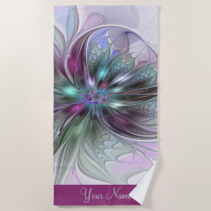 Colourful Fantasy Abstract Modern Art Flower Name Beach Towel