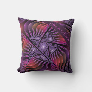 Colourful Fantasy Abstract Modern Art Purple Name Cushion
