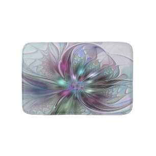 Colourful Fantasy Abstract Modern Fractal Flower Bath Mat