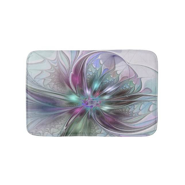 Colourful Fantasy Abstract Modern Fractal Flower Bath Mat (Front)