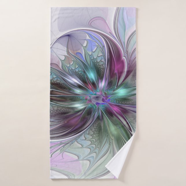 Colourful Fantasy Abstract Modern Fractal Flower Bath Towel (Bath Towel)