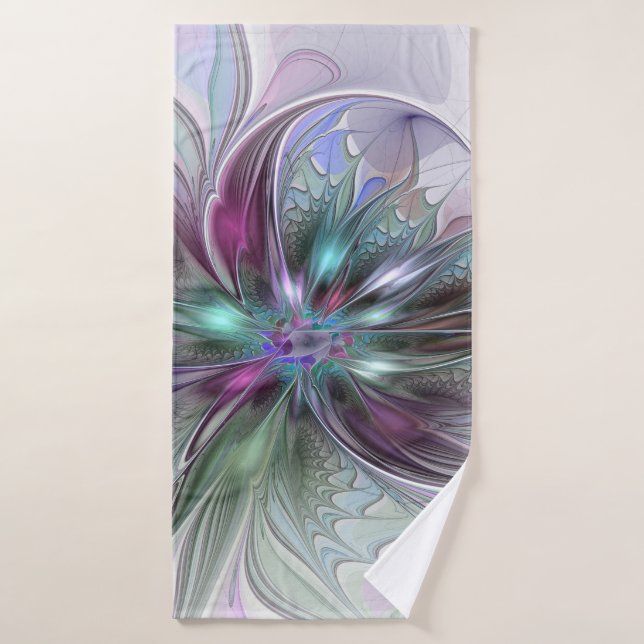 Colourful Fantasy Abstract Modern Fractal Flower Bath Towel (Bath Towel)