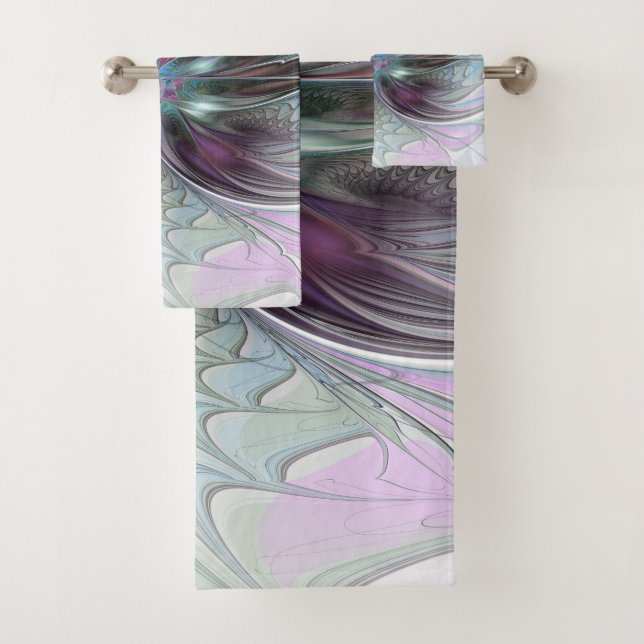 Colourful Fantasy Abstract Modern Fractal Flower Bath Towel Set (Insitu)