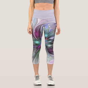 Colourful Fantasy Abstract Modern Fractal Flower Capri Leggings