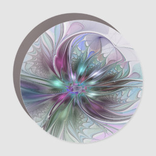 Colourful Fantasy Abstract Modern Fractal Flower Car Magnet