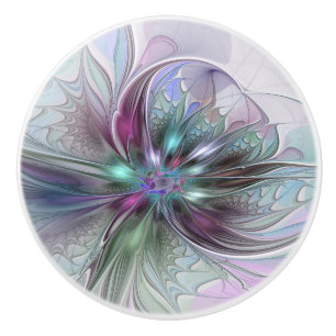 Colourful Fantasy Abstract Modern Fractal Flower Ceramic Knob