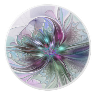 Colourful Fantasy Abstract Modern Fractal Flower Ceramic Knob