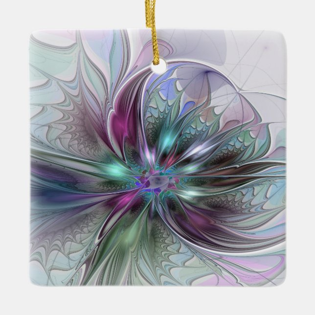 Colourful Fantasy Abstract Modern Fractal Flower Ceramic Ornament (Front)