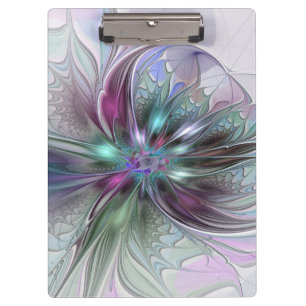 Colourful Fantasy Abstract Modern Fractal Flower Clipboard