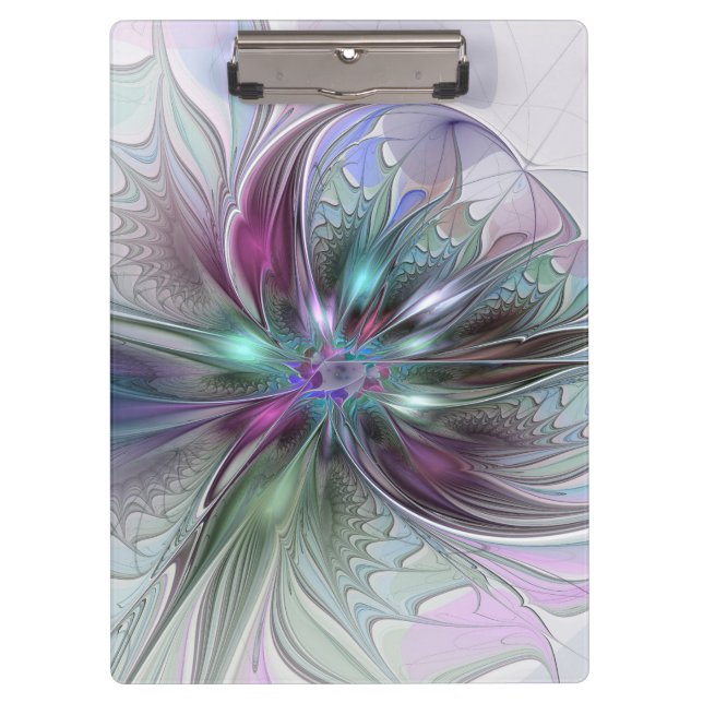 Colourful Fantasy Abstract Modern Fractal Flower Clipboard (Front)