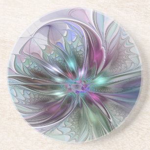 Colourful Fantasy Abstract Modern Fractal Flower Coaster