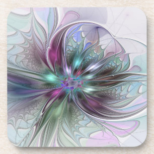 Colourful Fantasy Abstract Modern Fractal Flower Coaster