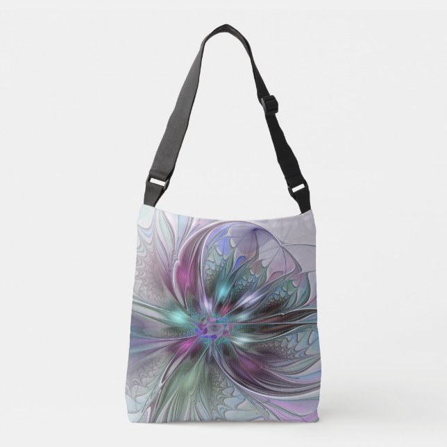 Colourful Fantasy Abstract Modern Fractal Flower Crossbody Bag (Front)