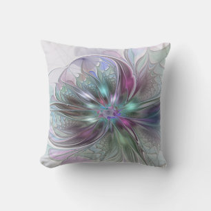 Colourful Fantasy Abstract Modern Fractal Flower Cushion