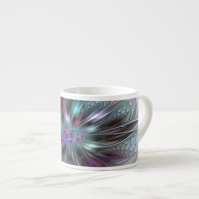Colourful Fantasy Abstract Modern Fractal Flower Espresso Cup (Front Right)