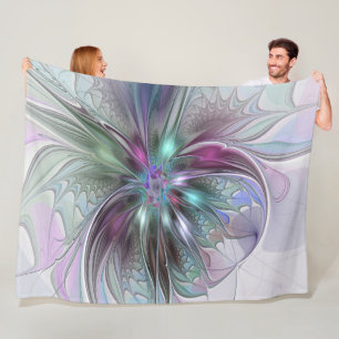 Colourful Fantasy Abstract Modern Fractal Flower Fleece Blanket