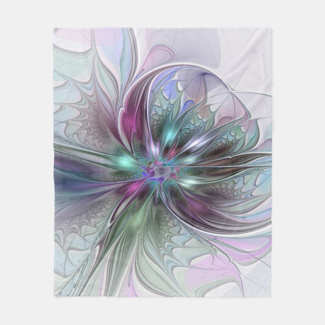 Colourful Fantasy Abstract Modern Fractal Flower Fleece Blanket (Front)