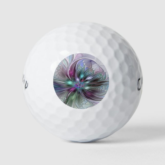 Colourful Fantasy Abstract Modern Fractal Flower Golf Balls (Front)
