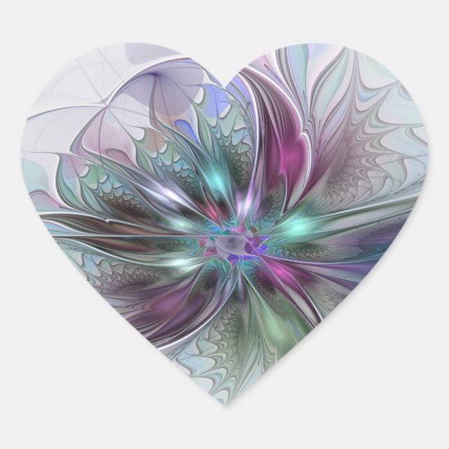 Colourful Fantasy Abstract Modern Fractal Flower Heart Sticker (Front)
