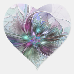 Colourful Fantasy Abstract Modern Fractal Flower Heart Sticker