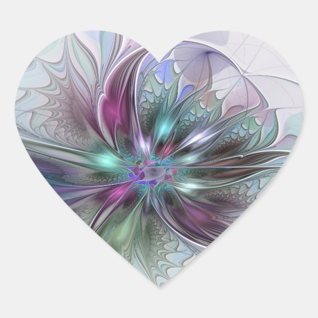 Colourful Fantasy Abstract Modern Fractal Flower Heart Sticker (Front)