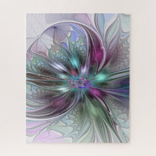 Colourful Fantasy Abstract Modern Fractal Flower Jigsaw Puzzle