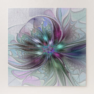 Colourful Fantasy Abstract Modern Fractal Flower Jigsaw Puzzle