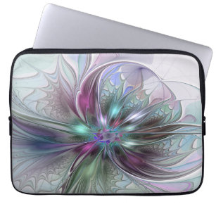 Colourful Fantasy Abstract Modern Fractal Flower Laptop Sleeve