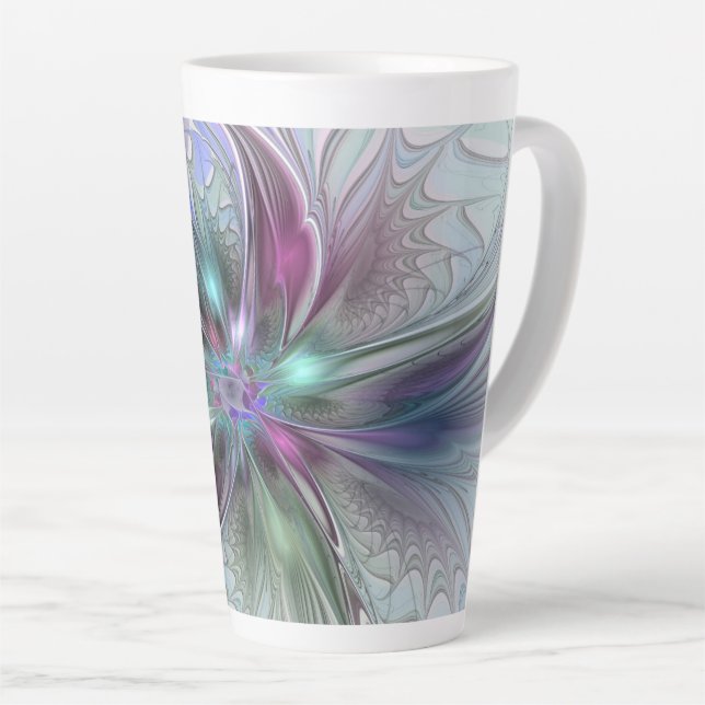 Colourful Fantasy Abstract Modern Fractal Flower Latte Mug (Right Angle)