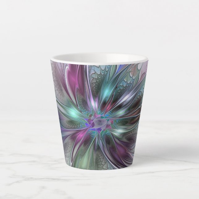 Colourful Fantasy Abstract Modern Fractal Flower Latte Mug (Front)