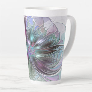 Colourful Fantasy Abstract Modern Fractal Flower Latte Mug