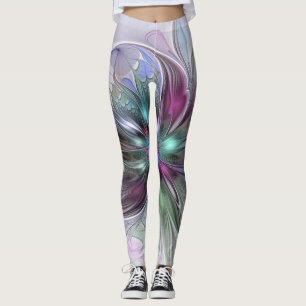 Colourful Fantasy Abstract Modern Fractal Flower Leggings