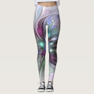 Colourful Fantasy Abstract Modern Fractal Flower Leggings