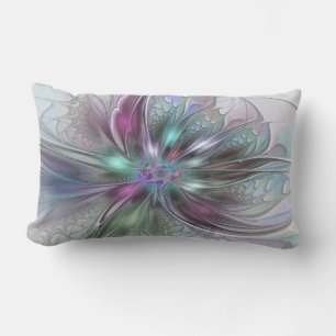 Colourful Fantasy Abstract Modern Fractal Flower Lumbar Cushion