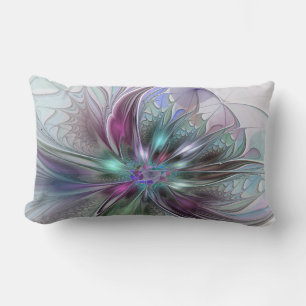 Colourful Fantasy Abstract Modern Fractal Flower Lumbar Cushion