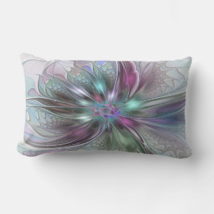 Colourful Fantasy Abstract Modern Fractal Flower Lumbar Cushion