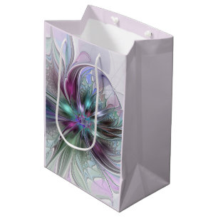 Colourful Fantasy Abstract Modern Fractal Flower Medium Gift Bag
