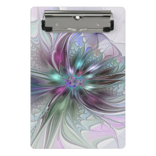Colourful Fantasy Abstract Modern Fractal Flower Mini Clipboard