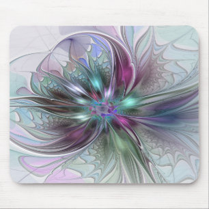 Colourful Fantasy Abstract Modern Fractal Flower Mouse Pad