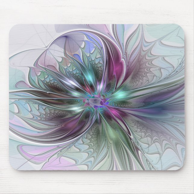Colourful Fantasy Abstract Modern Fractal Flower Mouse Pad (Front)