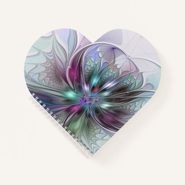Colourful Fantasy Abstract Modern Fractal Flower Notebook (Front)