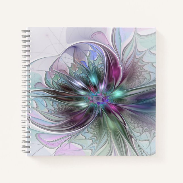 Colourful Fantasy Abstract Modern Fractal Flower Notebook (Front)