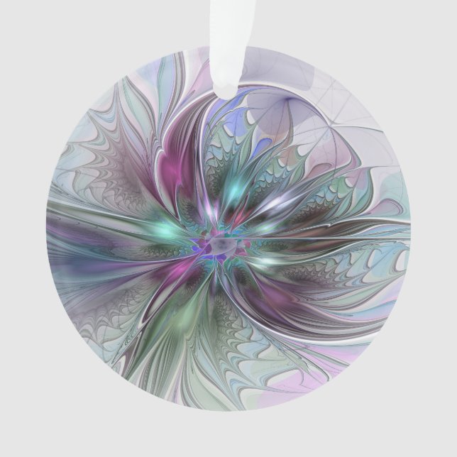 Colourful Fantasy Abstract Modern Fractal Flower Ornament (Front)