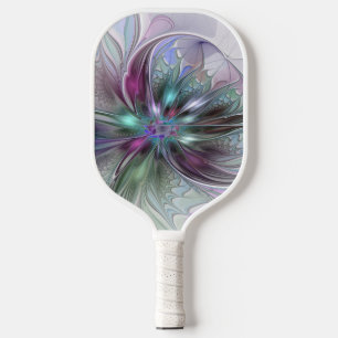 Colourful Fantasy Abstract Modern Fractal Flower Pickleball Paddle