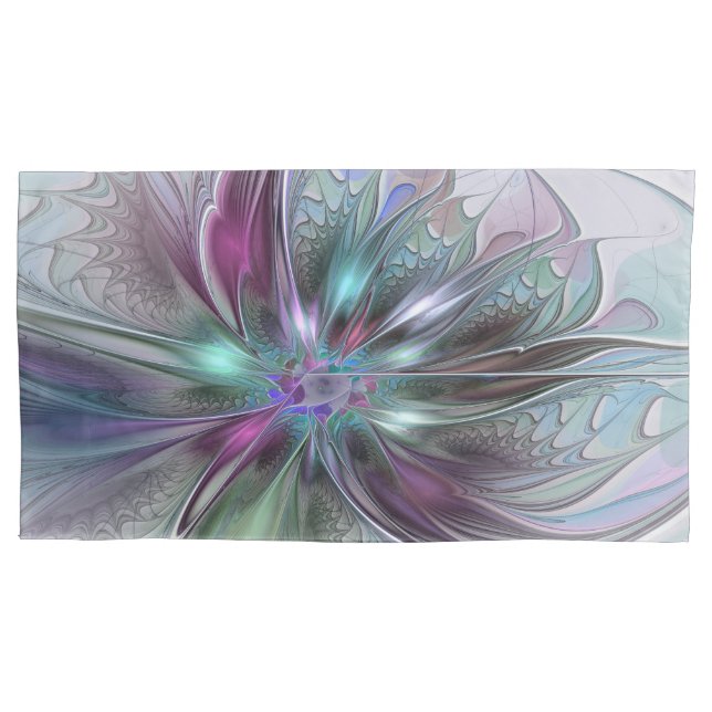 Colourful Fantasy Abstract Modern Fractal Flower Pillowcase (Front)