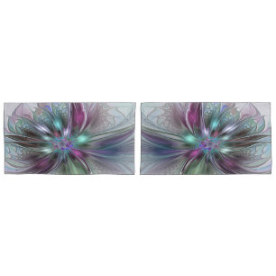 Colourful Fantasy Abstract Modern Fractal Flower Pillowcase