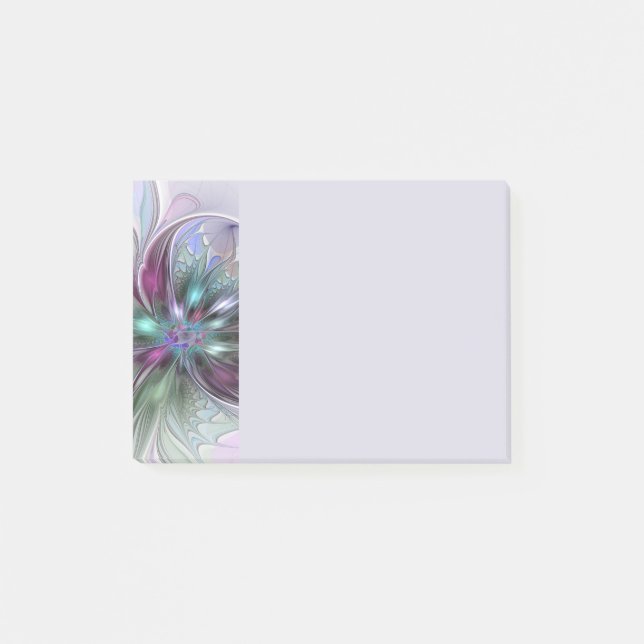 Colourful Fantasy Abstract Modern Fractal Flower Post-it Notes (Front)