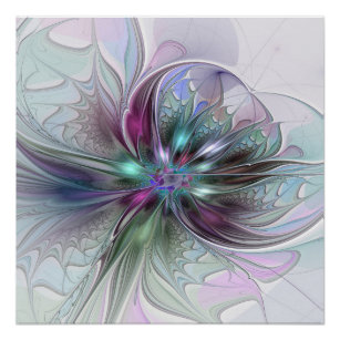 Colourful Fantasy Abstract Modern Fractal Flower Poster